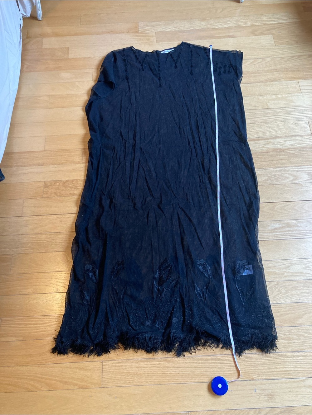 Anthropologie Black Mesh Coverup With Fringe Hem NWOT